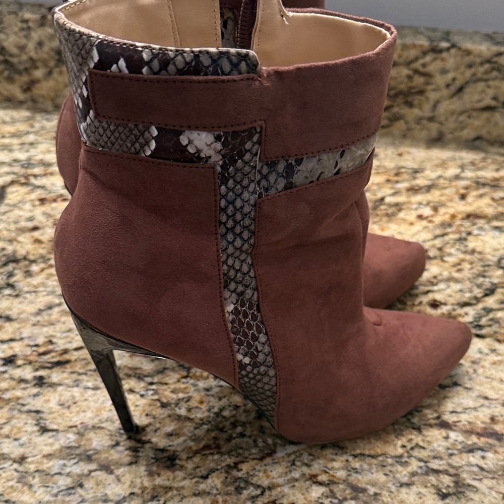 Izabella Rue Brown Suede Boots with Snakeskin Accent